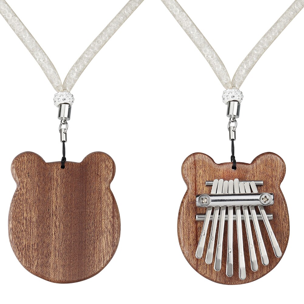 8 Keys Thumb Piano with Lanyard Portable Mini Africa Finger Piano Bear Shape Mahogany Board Kalimba Musical Instruments