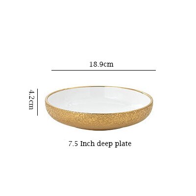 1 stk nordisk stil keramisk guld tallerken porcelæn fad suppe ris skål sæt snack dessert middag tallerken kage fad service: 7.5 tommer dyb plade