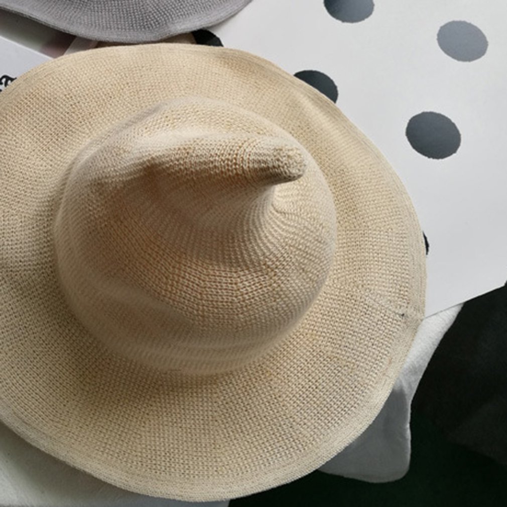 Hat Female Korean Version Of The Witch Hat Spire Big Hat Cotton Yarn Knit Witch Hat Hat Foldable Basin Hat Fisherman Hat
