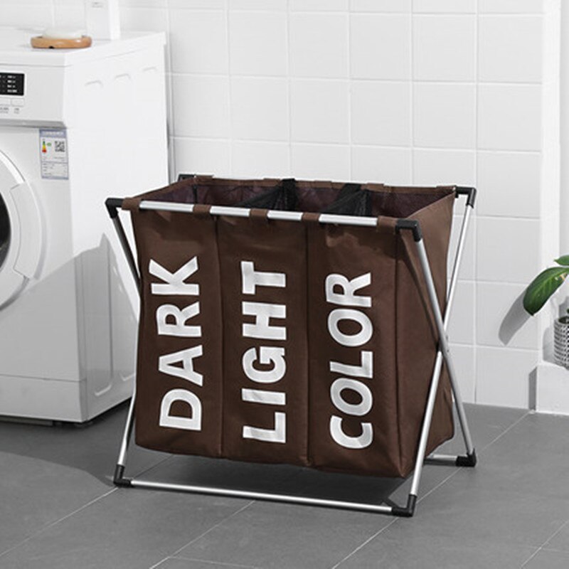 Laundry Basket 3 Hamper Organizer Bathroom Folding Triple Laundry Basket Large Oxford Fabric Laundry Basket With 3 Compartments: Coffee color 3 cells