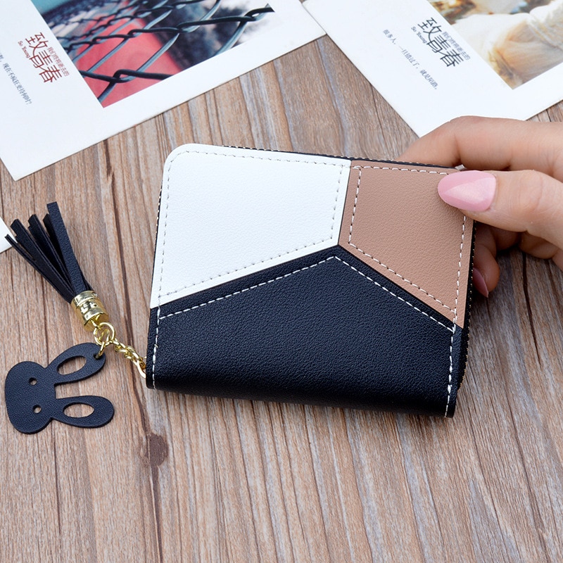 Women's Wallet Women Purses Women's Splice Mini Phone Thin Leather Wallet Small Coin Purse For Women Female Wallets: Black