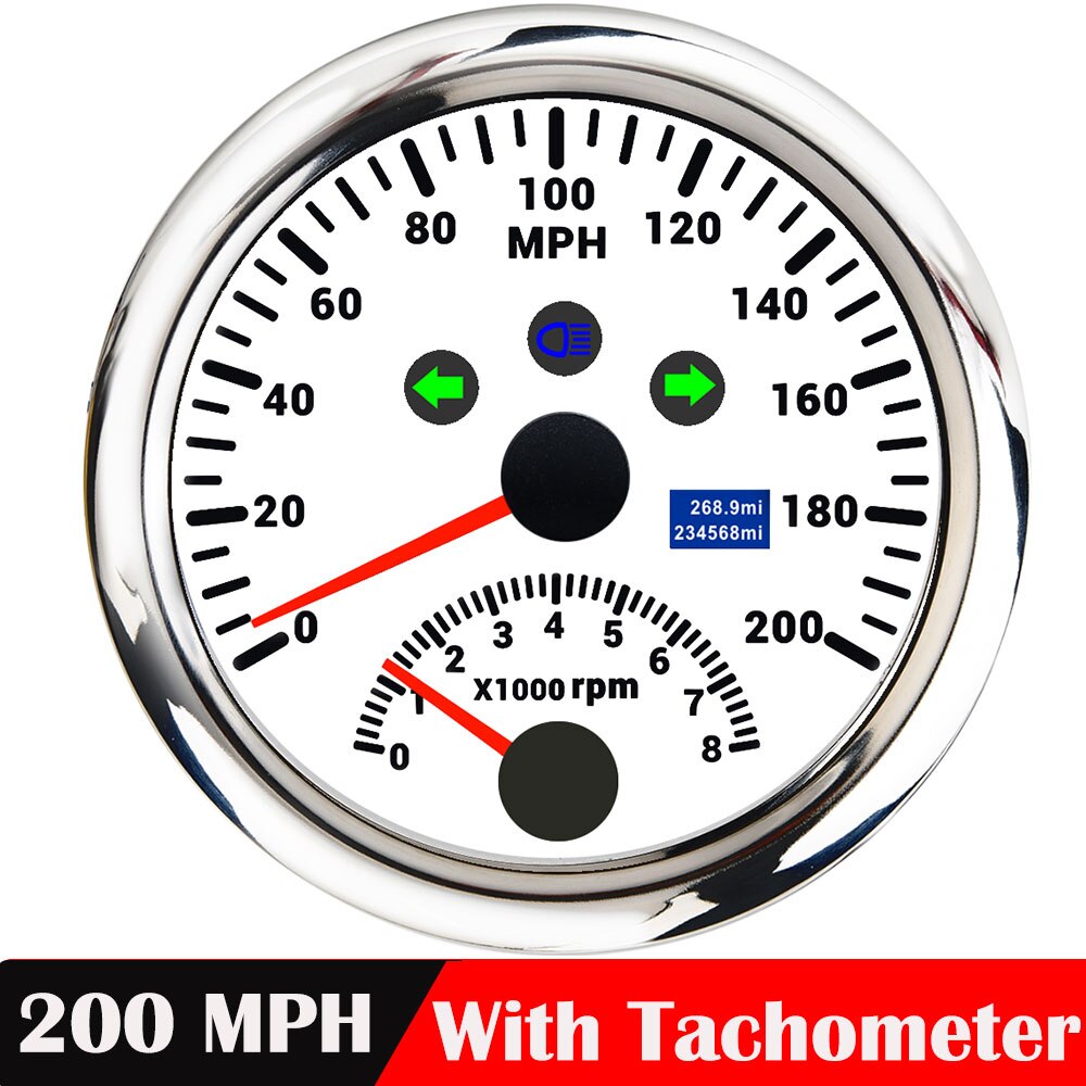 Universele 85Mm Gps Snelheidsmeter Gauge 120 Km/h 200 Km/h 200MPH Gps Speed Meter Kilometerteller Met Toerenteller 8000Rpm Met gps Antenne: 200MPH WS
