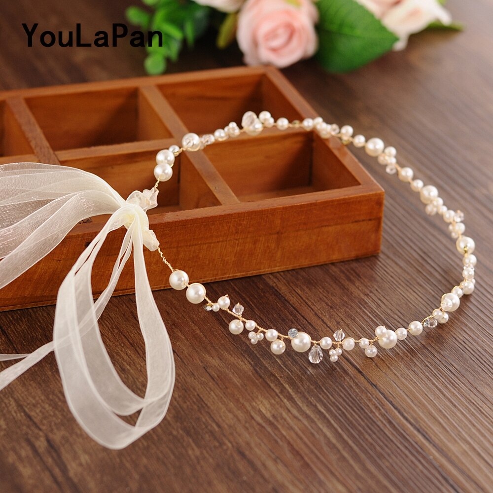 YouLaPan SH03-G Jeweled Bridal Belt Trim Crystal Wedding Ivory Sash Belt Ribbon Sash Belt Thin Bridal Crystal Belt for Bride