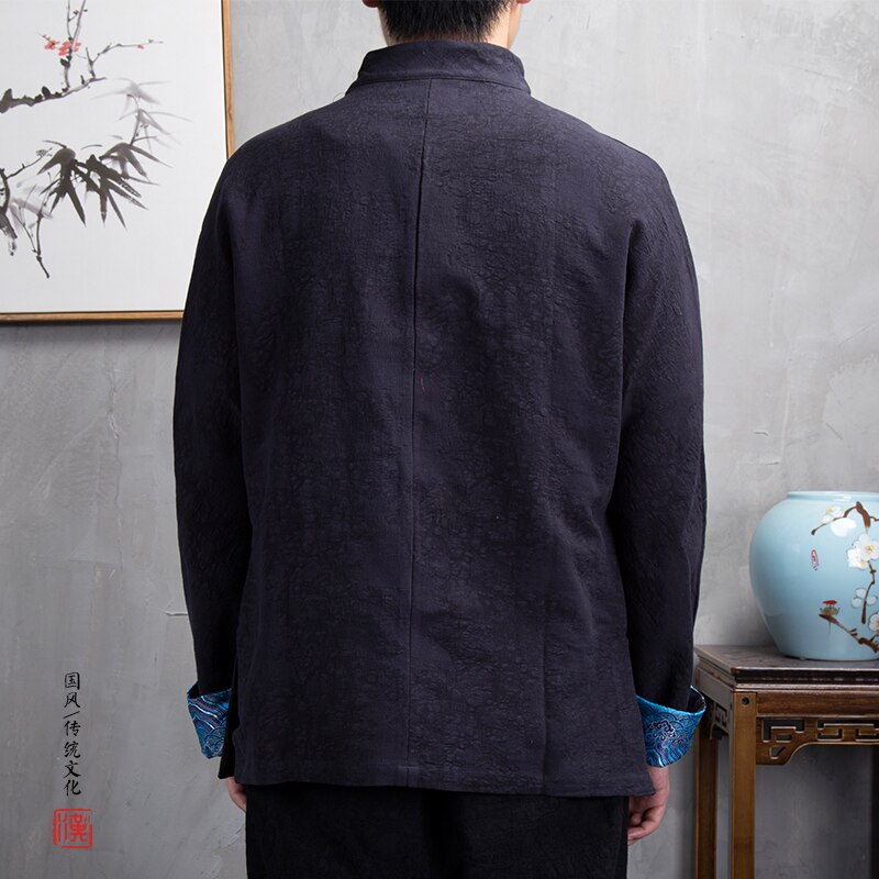 Chinese Style Men'S Cotton And Linen Jacket Middle-Aged Retro Long-Sleeved Linen Chinese Style Buckle Top Hanfu