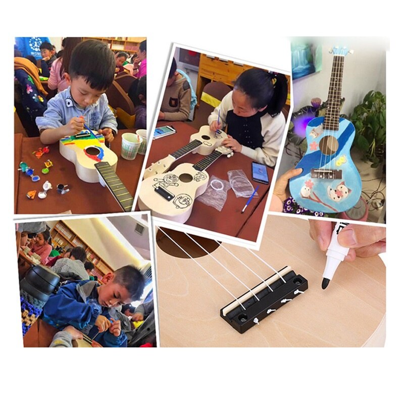 Ukelele de ensamblaje colorido DIY, guitarra pequeña, pintura hecha a mano, grafiti, actividades caseras para padres e hijos, 21&quot;