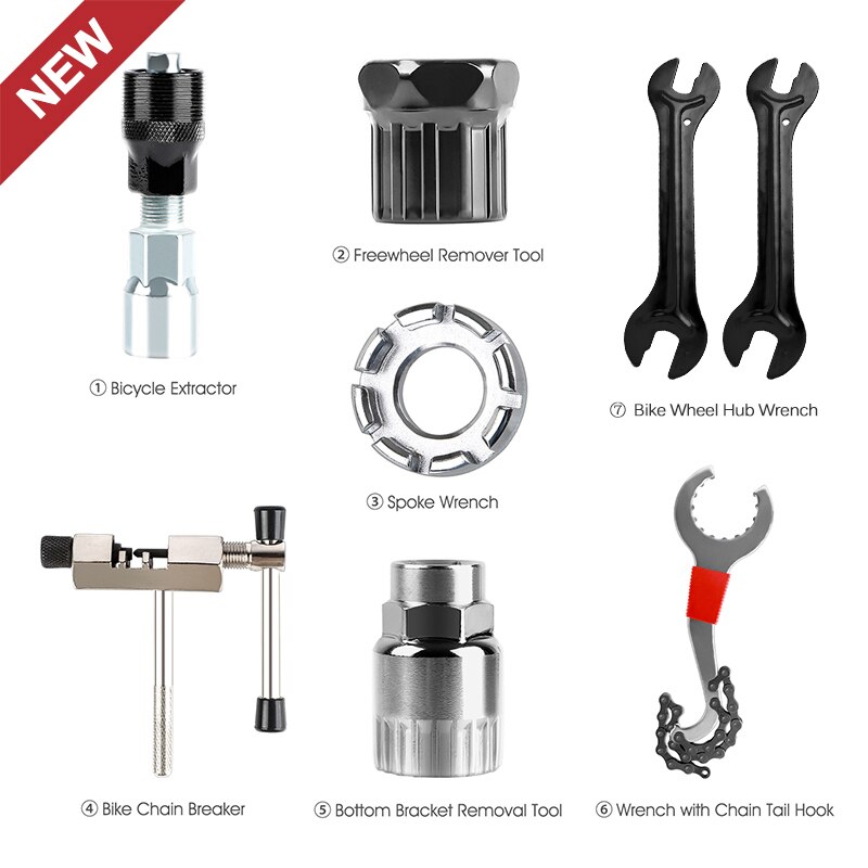 Bicycle Tools Kit Crank Puller Chain Splitter Cutter Breaker Flywheel Remover Bike Wheel Hub Spoke Wrench MTB Repair Accessories: 8pcs Set