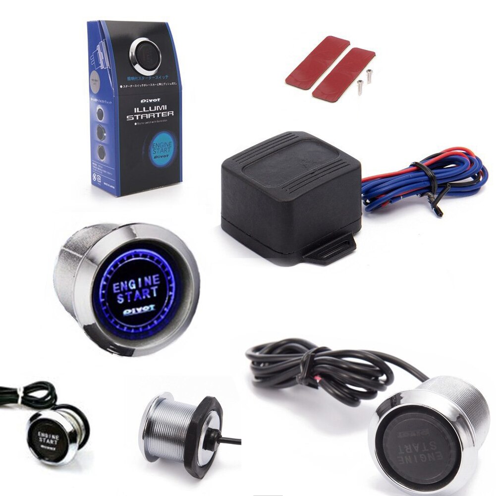 12v auto bil en start stoppknapp motor trykknapp tenningsbryter nøkkelløs oppføring startbil motor startknapp auto del: Blå