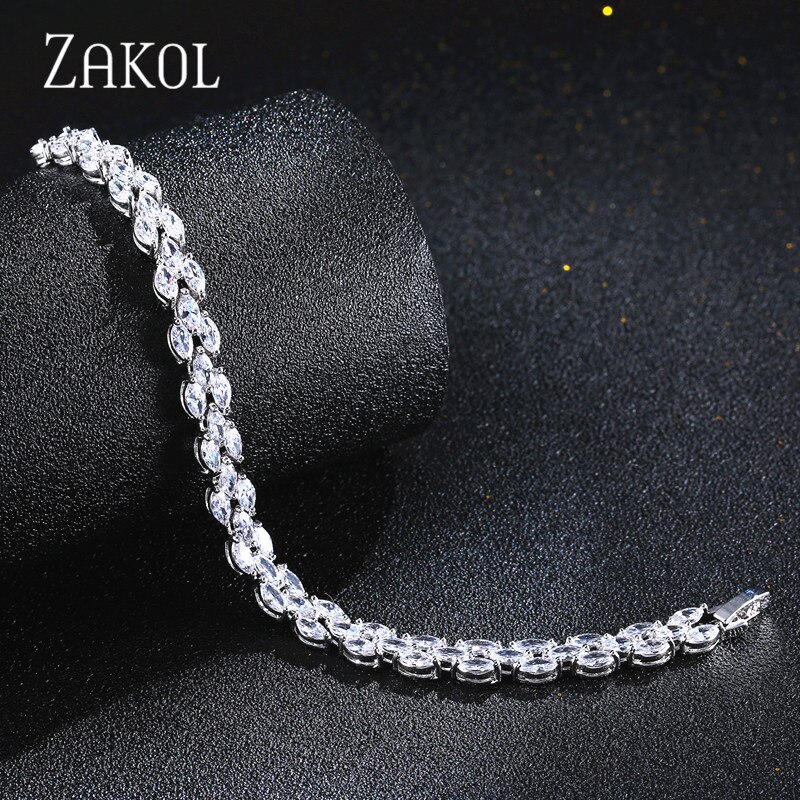 Zakol na moda casamento romano pulseiras marquise corte claro zircão cúbico folha pulseiras & bangles para festa feminino fsbp130