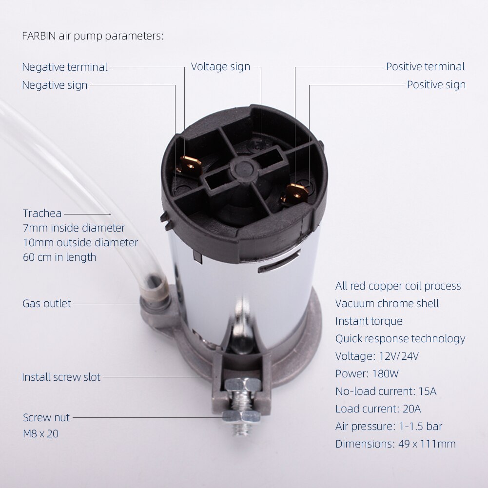 FARBIN Mini Air Compressor 12V/24V for Air Horns Super Loud Trumpet Replacement Air Pump Car Horn Accessories Compressor