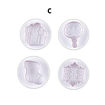 Molde para pastel de dibujos animados en 3D, molde para galletas, con prensa de sello, 4 Uds., cortador de galletas, utensilios para horneado y pastelería: Xmas C