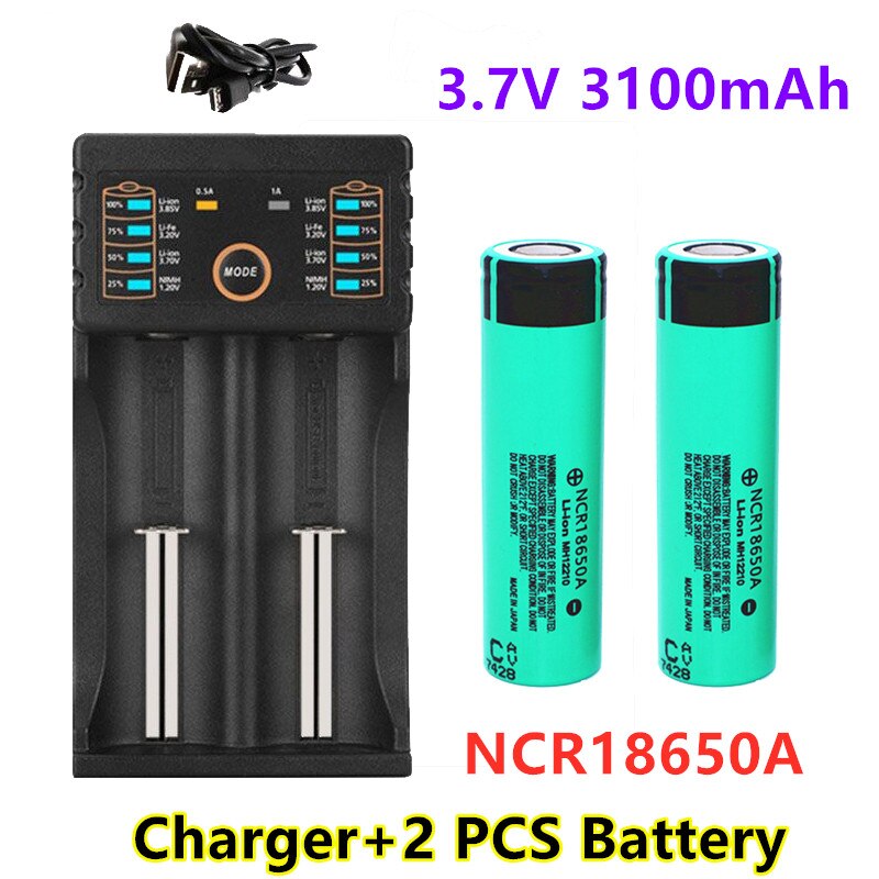 100% Original NCR18650A 3100mAh 3.7V 18650 Rechargeable Lithium li-ion Battery For Flashlight Laptop Batteries + charger: Red
