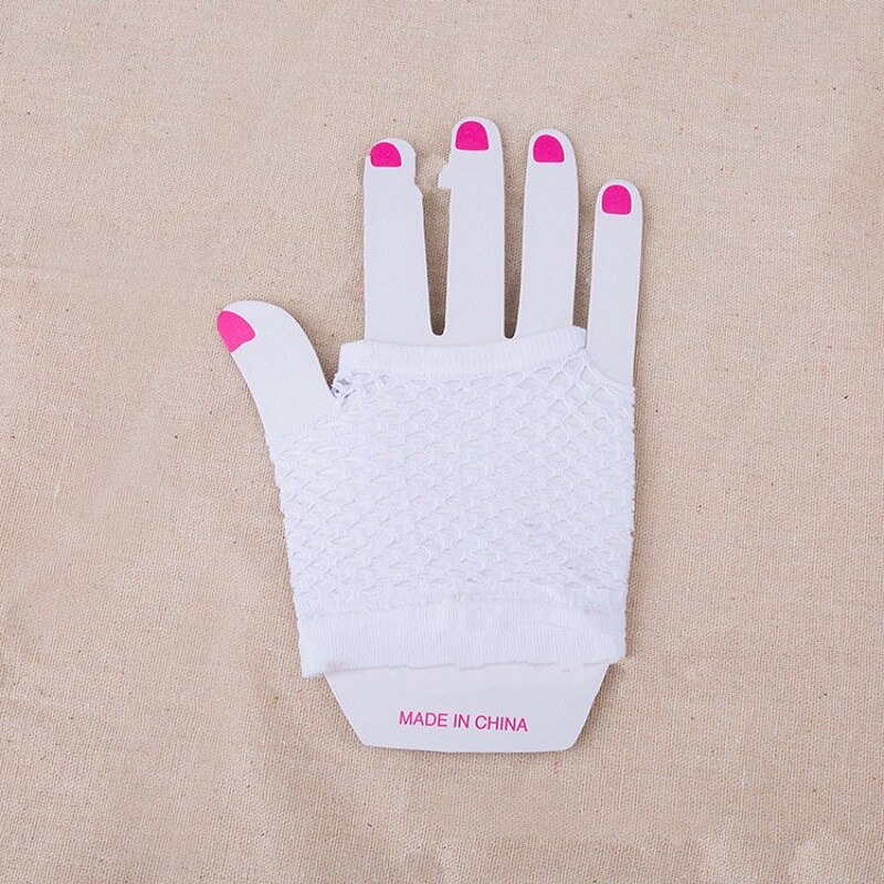 Nylonowe kolorowe rękawiczki kabaretki bez palców na 80s zaopatrzenie solidny i akcesoria kostiumowe różbyć winnym krótkie rękawiczki kabaretki dodatki na imprezę: biały