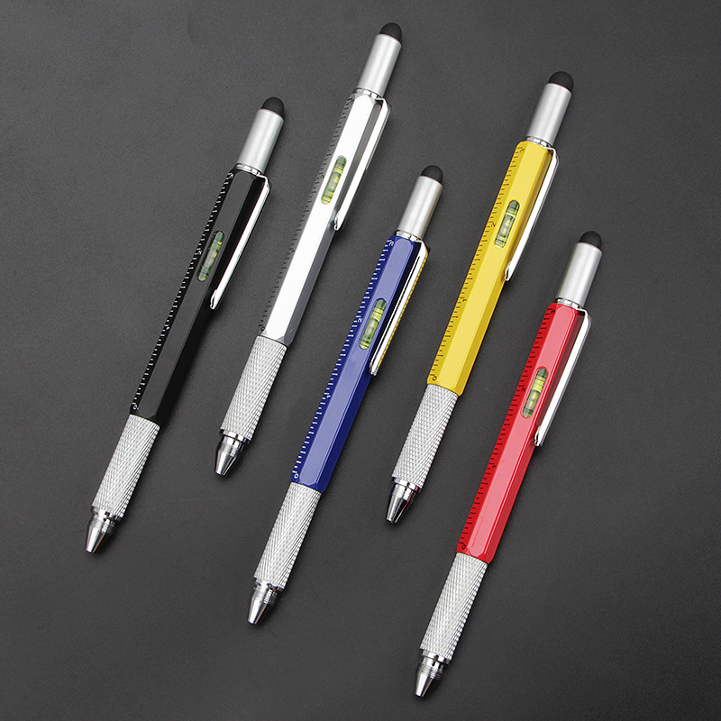 7-in-1-Multifunktions-Kugelschreiber mit modernem Handwerkzeug, messen Sie ein technisches Lineal, Schraubendreher, Touchscreen-Stift, Wasserwaage