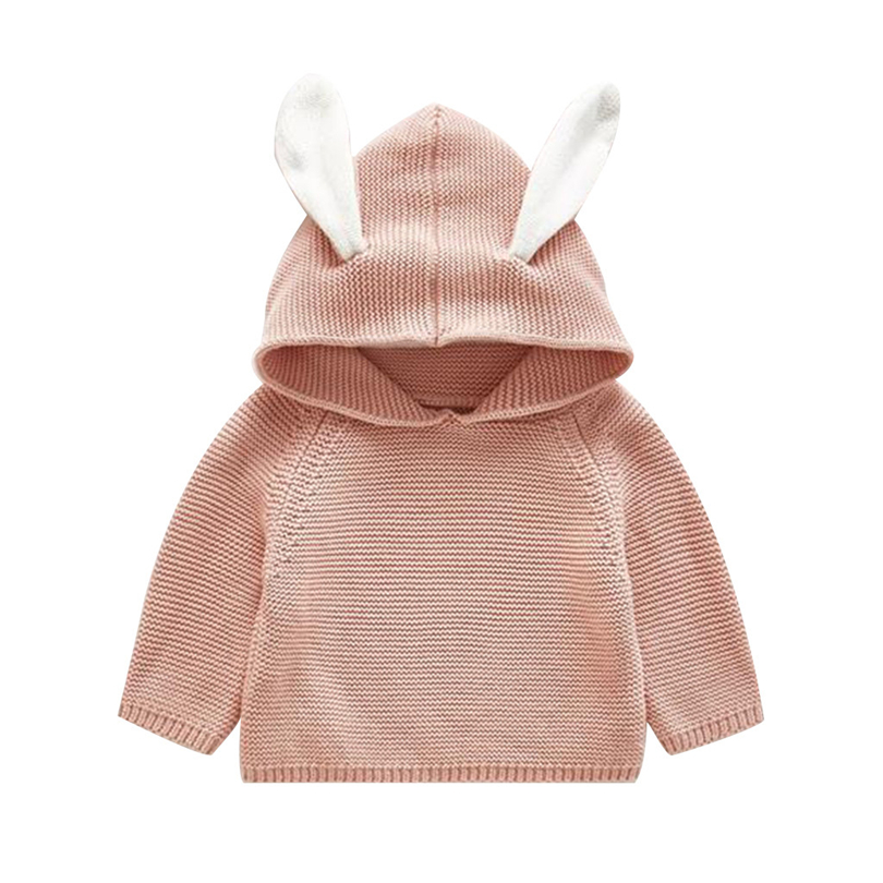 Toddler Kids Hooded Sweater with Rabbit Ear Baby Boy Girls Solid Knit Crochet Tops Winter Long Sleeve Pullover Clothes 3M-3T A20