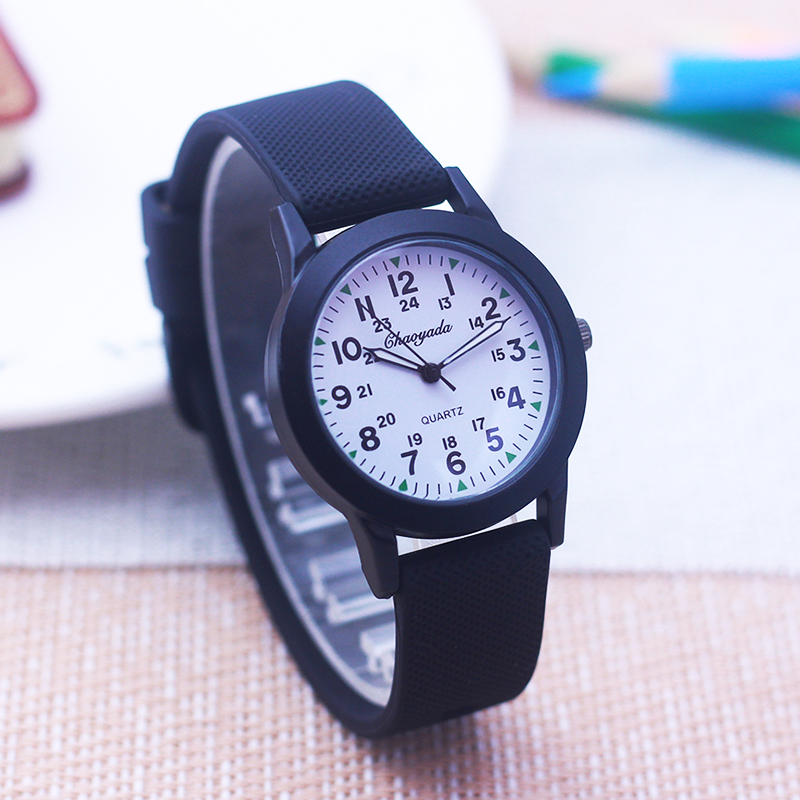 2025 Neuer Stil für Kinder, Jungen und Mädchen, einfache 24-Stunden-Leuchtzeiger, Sport-Silikonarmbanduhren, Gelee-Farben, Quarz-Armbanduhren