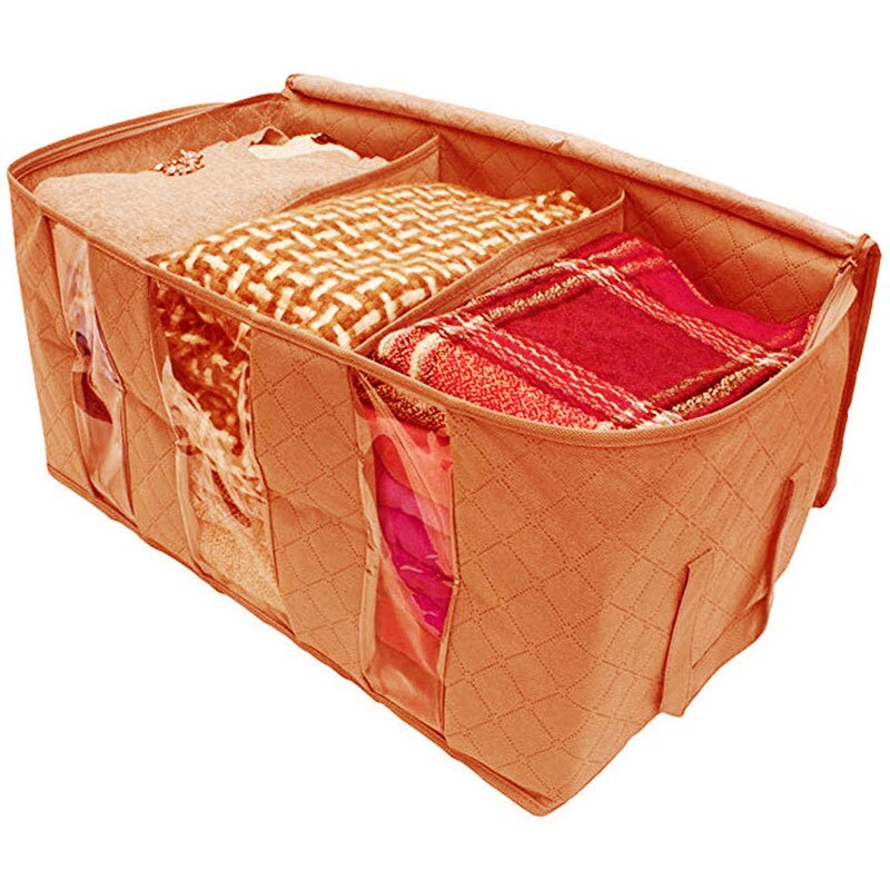 65L Foldable Blanket Storage Bag Clothes Closet Organizer with Clear Window BJStore: Orange
