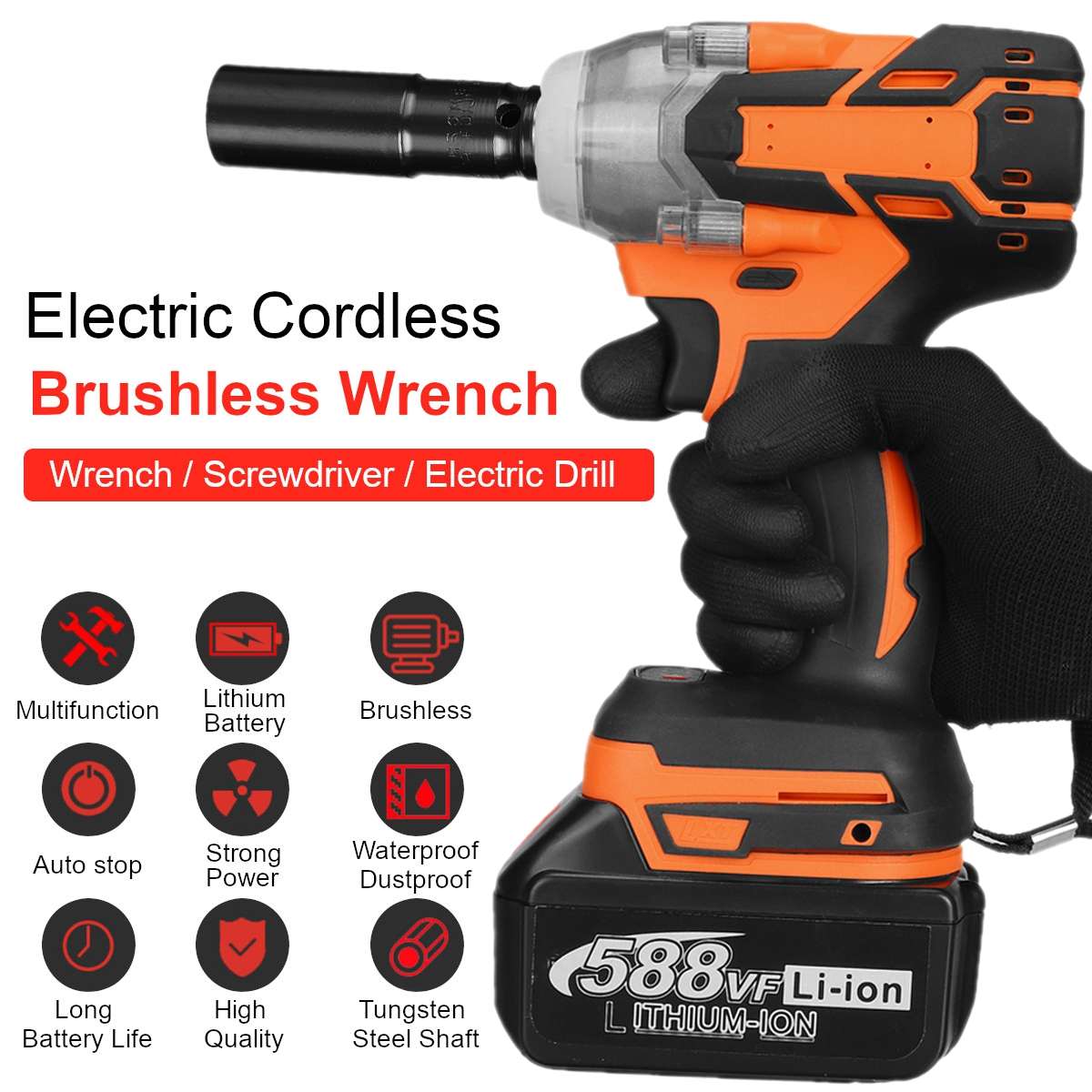 21V Electric Impact Wrench Cordless Drill Power Tool For Home Impact Screwdriver Electric Drill With 1 Battery and 1 Changer