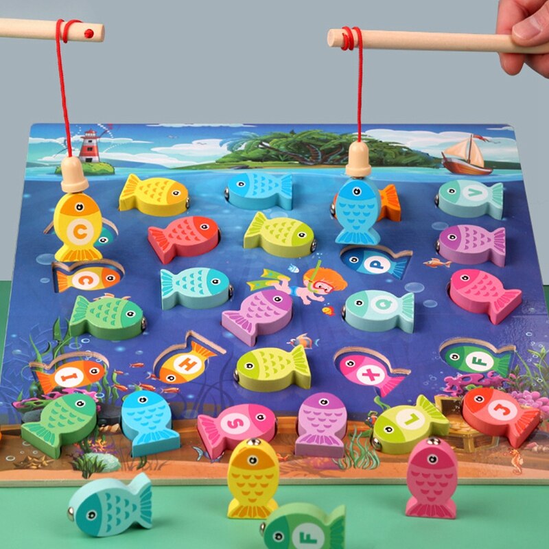 Houten Speelgoed Magnetische Vissen Game Baby Puzzel Leermiddelen Vroege Educatief Speelgoed Voor Kinderen Meisjes