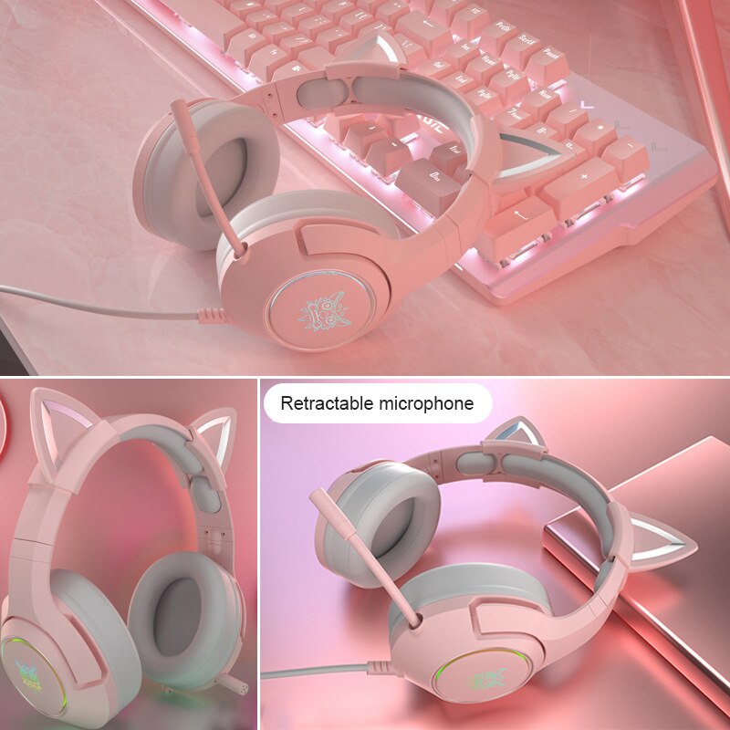 Kabelgebundenes headset mit ohrhörern, stereo-faltkopfhörer, flexibles, verstellbares mikrofon für laptop/pc/mobilgerät (mädchen)