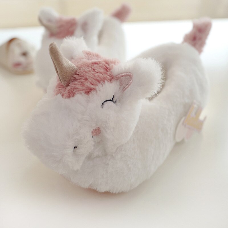 Barn unicorn tofflor för pojkar och flickor djur roliga tofflor spa hem tofflor stövlar infantil baby päls skor för familj