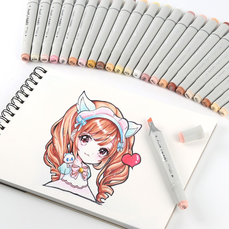 Touchmark 24 farver hudfarver sæt kunstmarkører pen kunstner dobbelthovedet alkoholbaseret manga børste pen til farvning