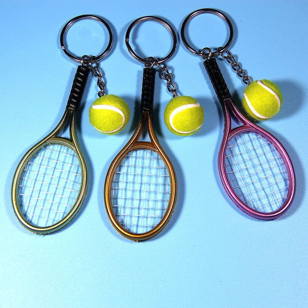Mini raquete de tênis de metal artesanal lembrança bonito tenis raquete de bola chave-corrente de chave esportes carro bicicleta chaveiro novidade presente quente