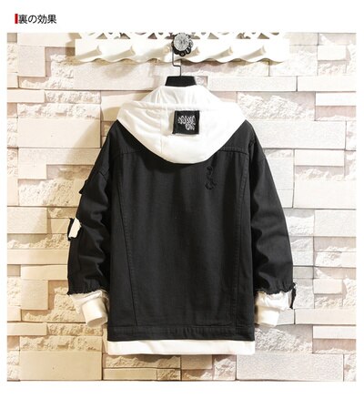 Pink Black Green Jeans Jacket Men Slim Streetwear Ripped Denim Jacket Hoodie Men Hip Hop Bomber Jacket Homme Autumn