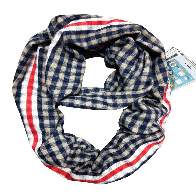 Infinity ruudullinen huivi talvi lämmin piilovetoketju tasku huivit naisten kashmir snood naisen kaulanlämmitin matka sormus huivit: 9
