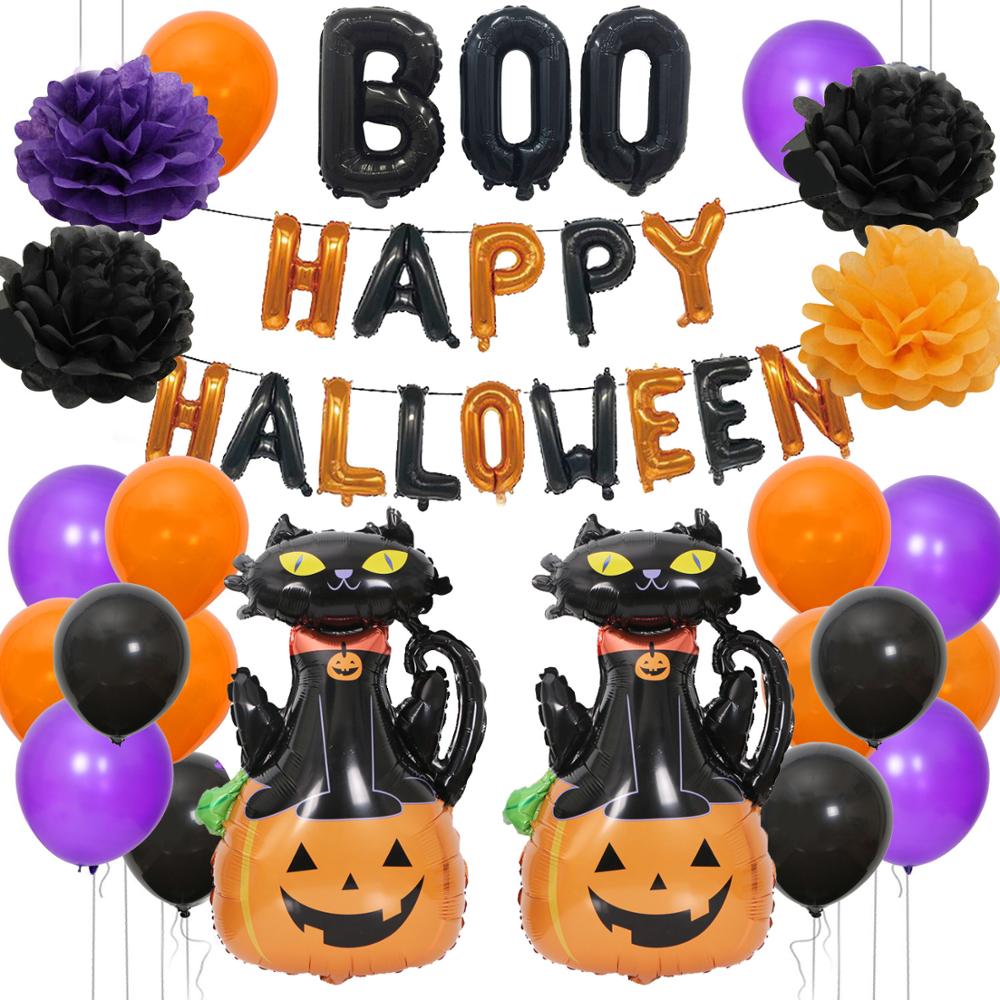 Halloween Brief Ballon Set Pompoen Zwarte Kat Uil Paars Zwart Ballon Set Feestartikelen Partij Decoratie Parti Decor: Set D