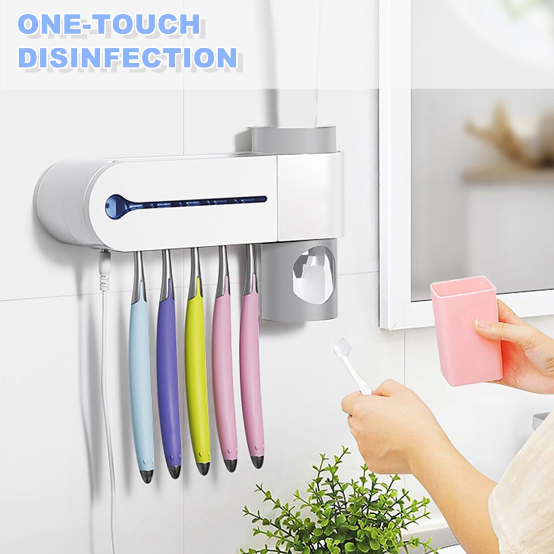 Antibacteria 2 in1 UV Light Ultraviolet Toothbrush Holder Automatic Toothpaste Squeezers Dispenser Home Bathroom Accessories Set: Rechargeable no box