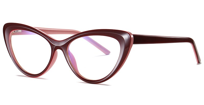 Peekaboo-gafas transparentes de ojo de gato para mujer, accesorios para mujer, gafas de bloqueo de luz azul, decoración en negro y marrón: red with clear