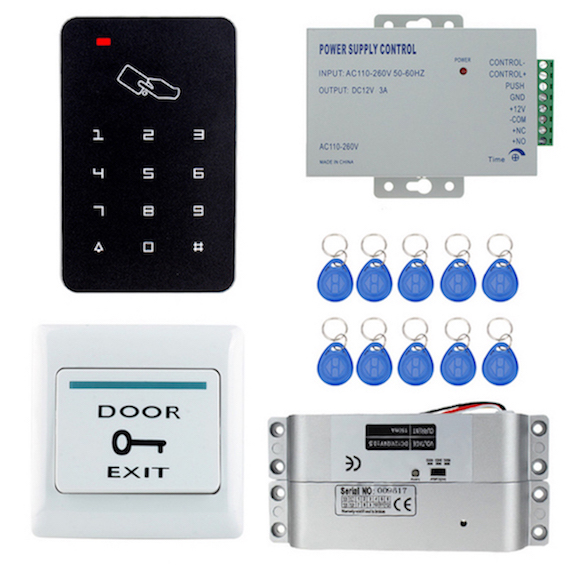 Rfid adgangskontrol låsesystem kit sæt 125 khz em kortlæser med 180kg magnetisk lås/elektrisk slaglås til hjem/kontor