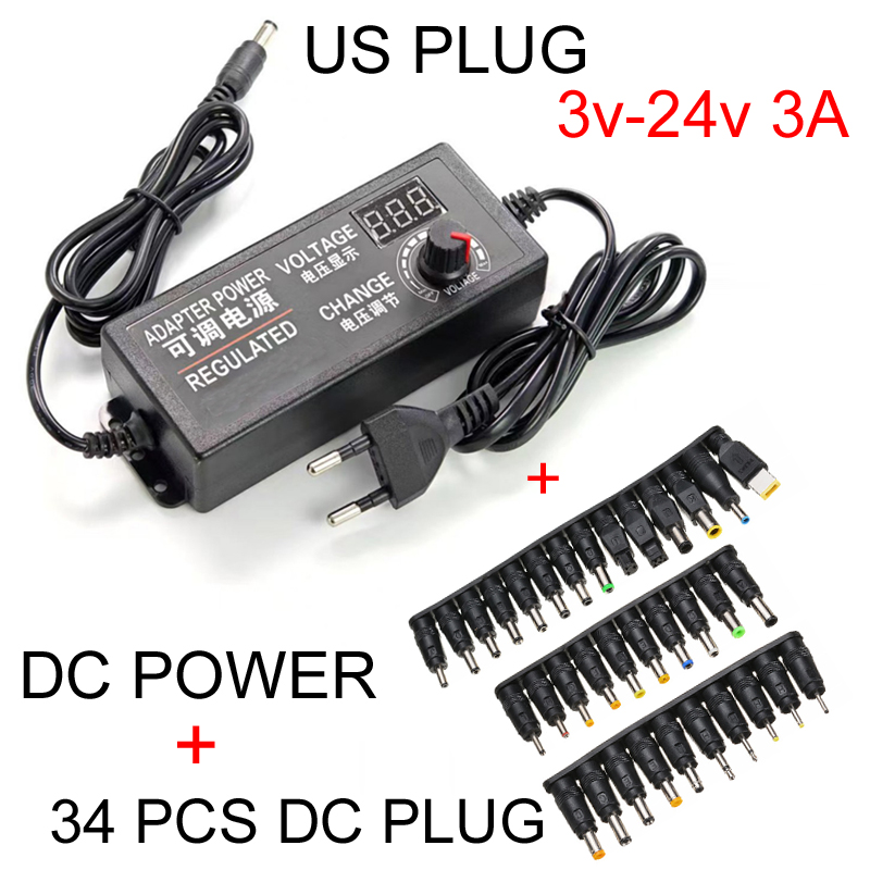 Digitale 3a regelbare spanningsadapter  ac 110v naar  dc 3v-12v-24v 5a led-indicator en jackplug voor hdd-behuizing 220v: Wit