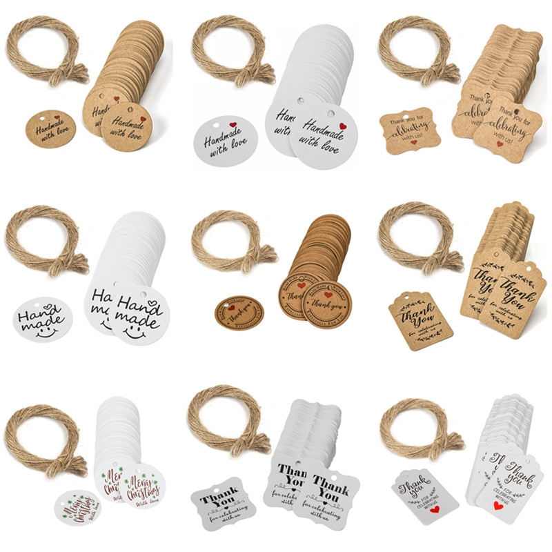 100Pcs Kerst Snoep Verpakking Geschenkdoos Handgemaakte Kraftpapier Dank U Zakken Tag Labels Dragee Voor Wedding Party Decoraties