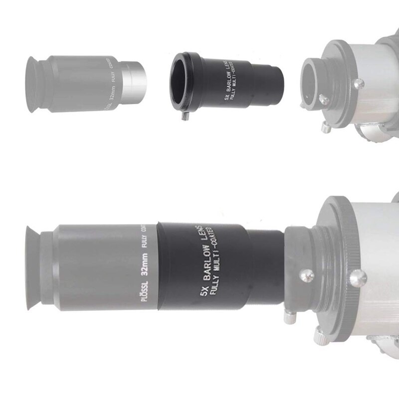 Barlow Lens 5X 1.25 Volledig Metalen Multi Coated Optische Gl Met T Adapter M42 0.75 Draad Voor 1.25 Inch 31.7mm Telescopen Eyepie