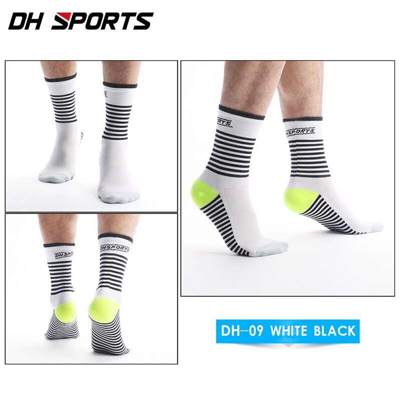 DH SPORT Professionele Fietsen sokken funky thermische sokken Knie-Hoge Sport Running winddicht Compressie racefiets Sokken: Black white gray