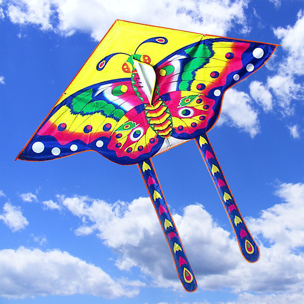 1 Pcs Outdoor Sport Vlinder Flying Kite Met Winder Board String Kinderen Kids Toy Game Kleurrijke Kite Lange Staart 90*50Cm