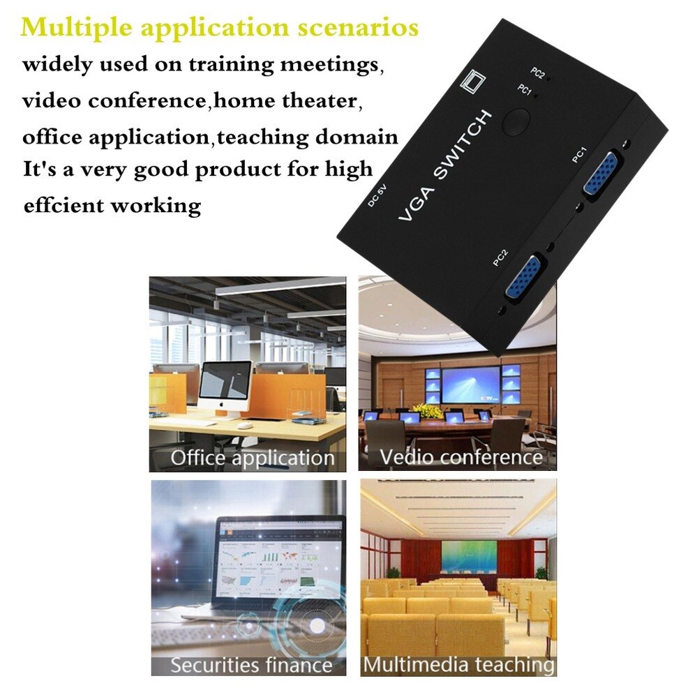 PzzPss 2 In 1 Out VGA Switcher 2 Port VGA Switch Box VGA for Consoles Set-top Boxes 2 Hosts Share 1 Display Notebook Projector