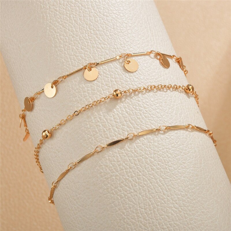 Set van 3 gouden boho-enkelbandjes voor dames en meisjes, zomer, strand, sieraden, beenarmband