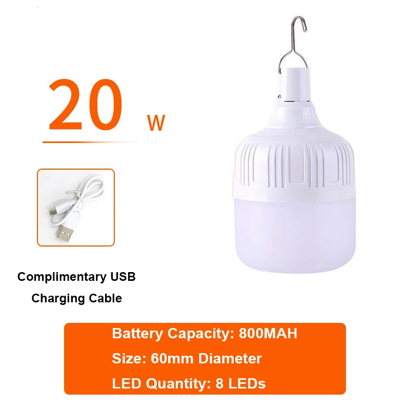 Outdoor Draagbare LED Verlichting USB Oplaadbare Camping LED Licht 20W 40W 80W 100W Waterdichte Lamp noodlantaarns LED Lamp: 2.5W