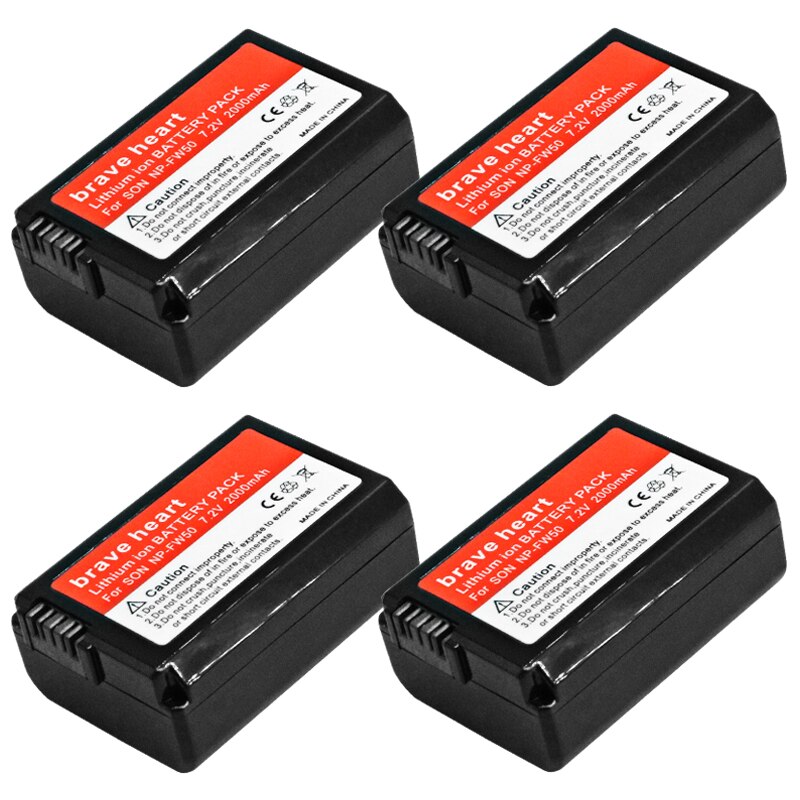 Np -fw50 usb dobbelt oplader +4x np  fw50 batterier til sony nex -5 nex -7 slt -a55 a33 a55 a37 a3000 a5000 a5100 a6000 a6300 a7000: 4 batterier
