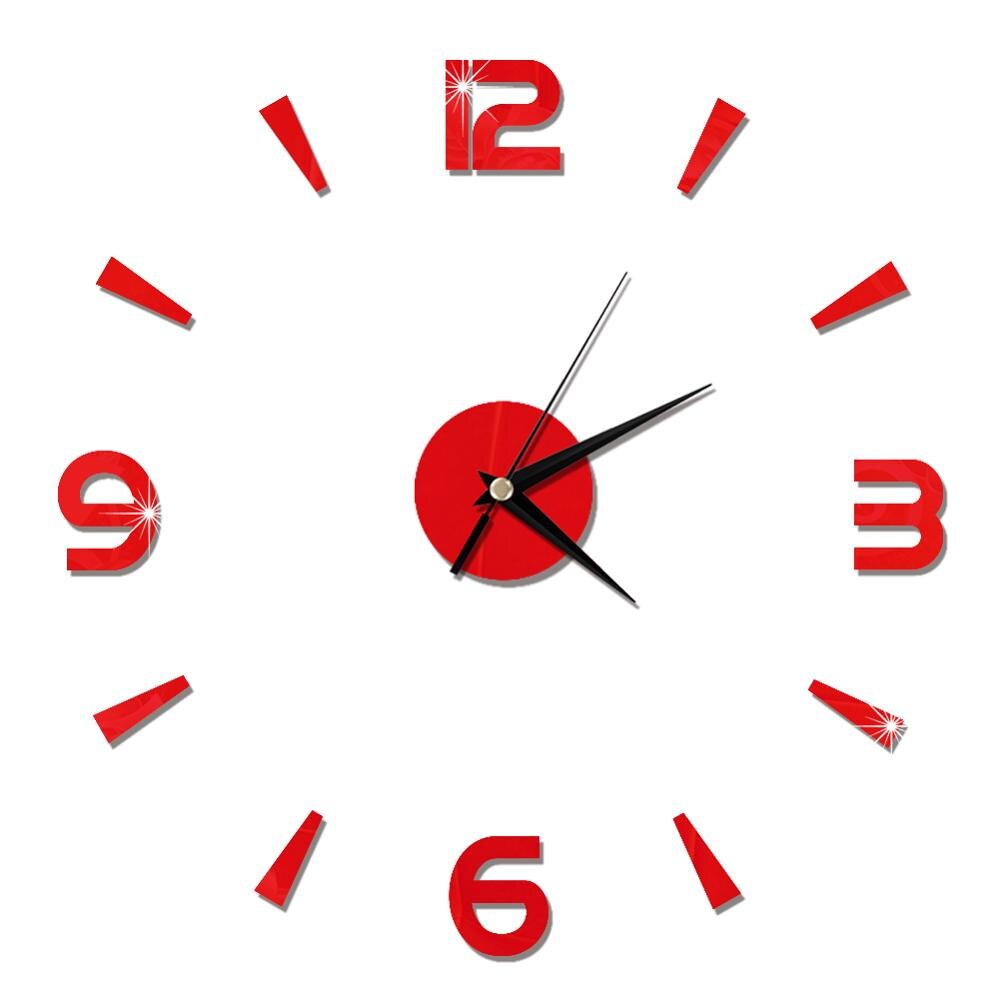 3D Wall Clock Mirror Wall Stickers DIY Wall Clocks Removable Art Decal Sticker Home Decor Living Room Quartz Needle: Red 3