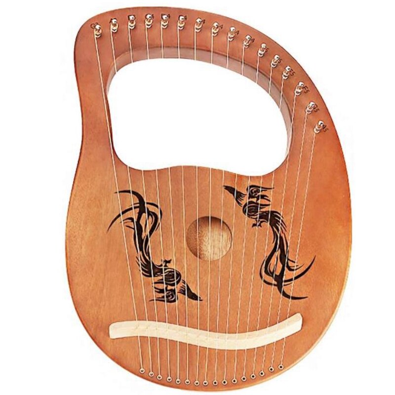 Lyre Harp 16 Strings,Phoenix Pattern Harp,Suitable for Beginners,Adults and Children,String Instrument,: Wood color