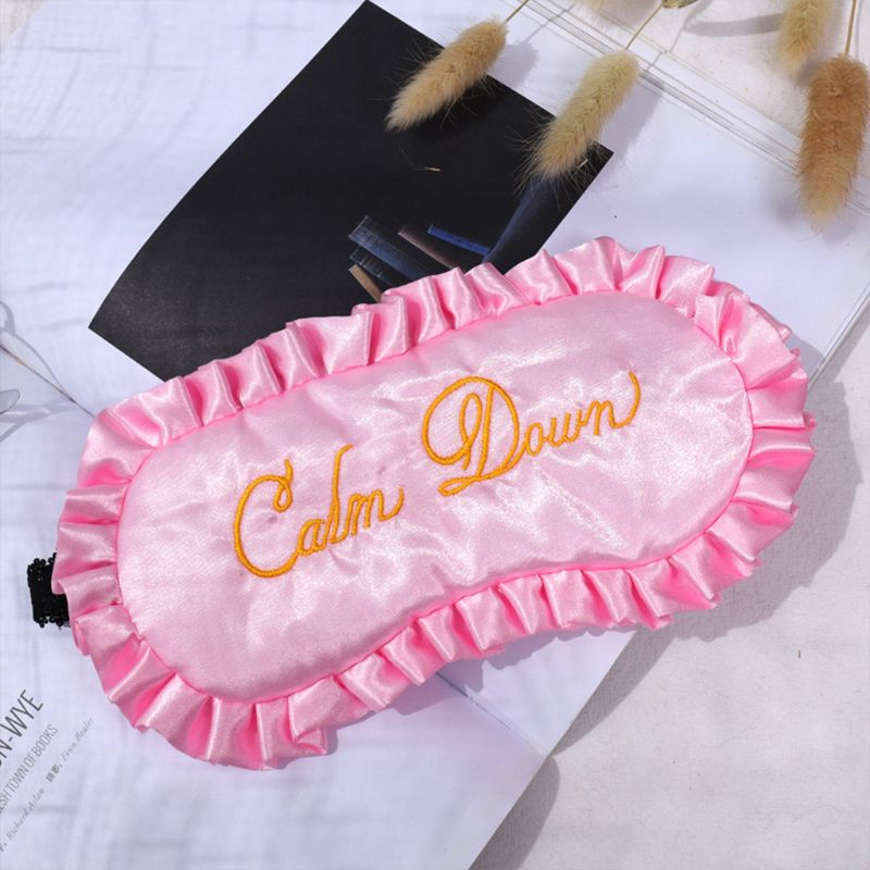 Mascarilla para dormir de imitación de seda para mujer, con volantes, bordado con letras, para los ojos, E65F