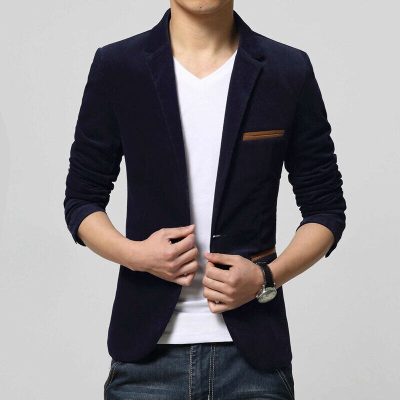 Stylish Jacket Formal One Button Suit Velvet Men's Business Blazer Fit Wedding Button Slim Coat