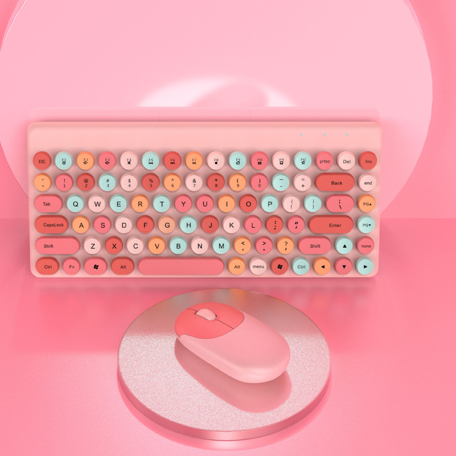 Wireless Keyboard and Mouse Combo Ergonomic Full-Sized 86-Key Cute Round Keycaps Keyboard 2.4GHz Dropout-Free Connectio