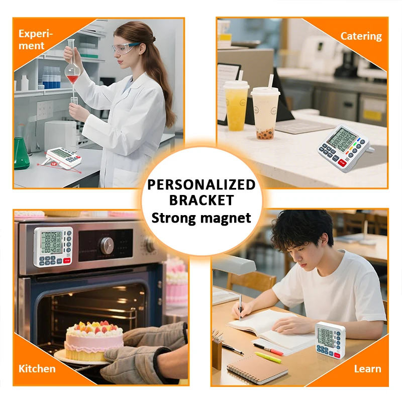 4 Channels Digital Kitchen Timer Count UP/Down Timer 4 Indicator Lights Cooking Timer Loud/Mute Flashing Timer with Magnet Stand