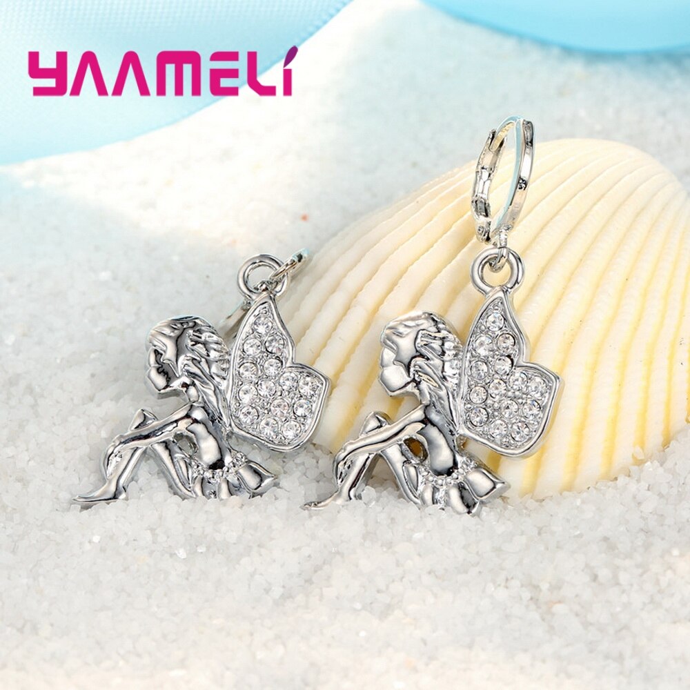 925 collier en argent Sterling + boucles d'oreilles ensemble de bijoux mystérieux romantique Style fée modélisation pour petite fille