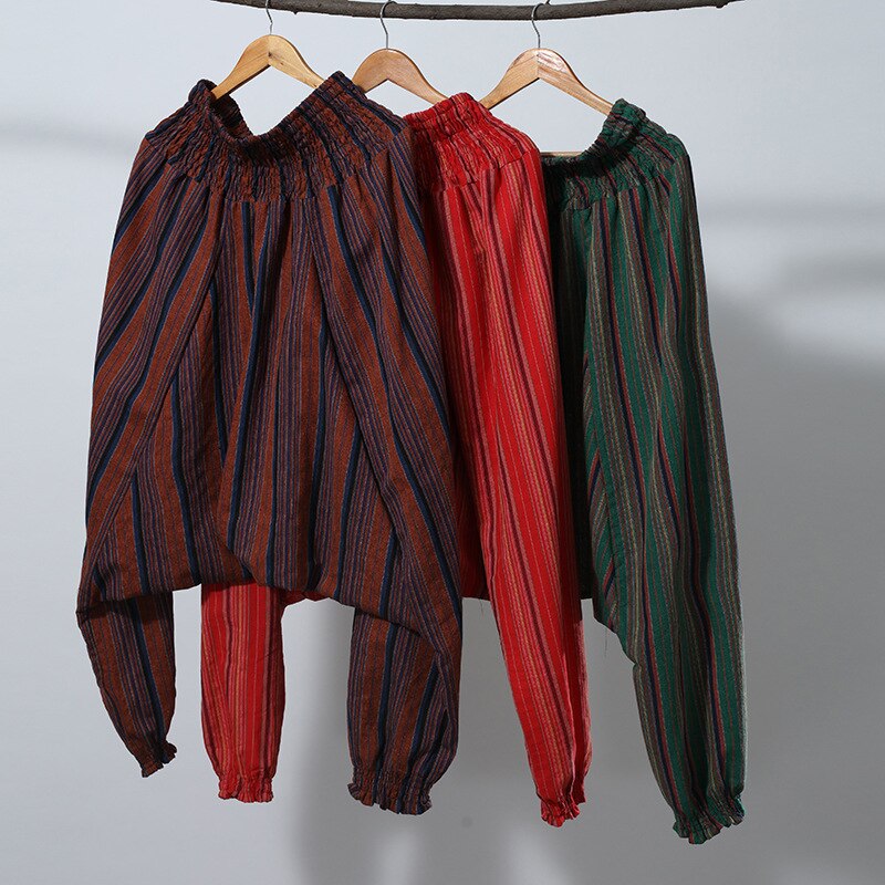 Para Hombre de algodón ropa de bebé hombre Casual Pantalones anchos a rayas Hip Hop pantalones de tiro caído hombres India Nepal pantalones holgados L XL