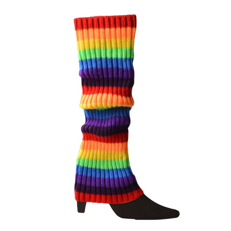 Calentadores fluorescentes de punto para mujer, medias acanaladas sin pies, accesorios para de baile de Halloween, 80s: Multicolor